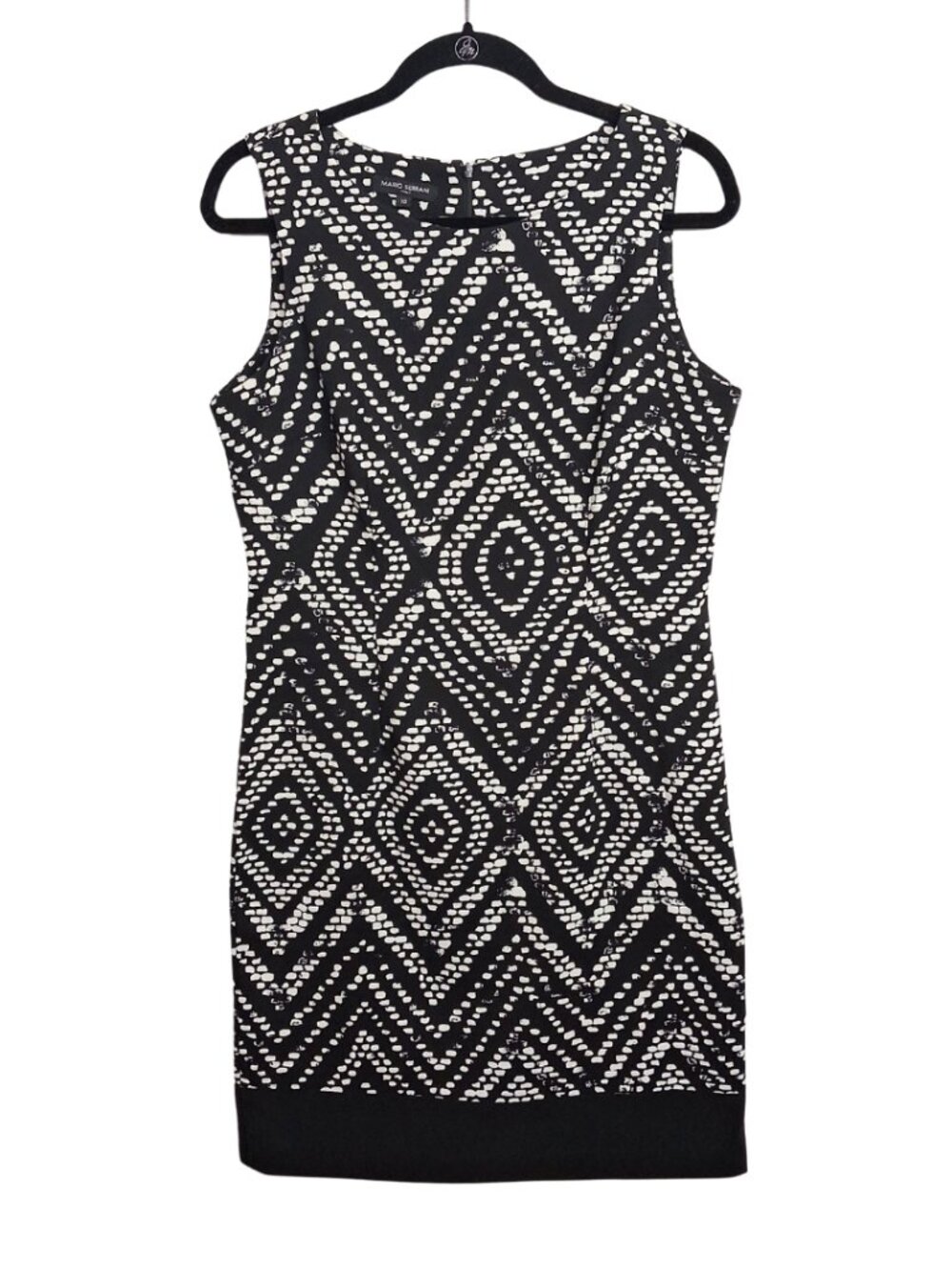 MARIO SERRANI ITALY Black Geometric Dress Sleeveless Sheath Mini Size 10